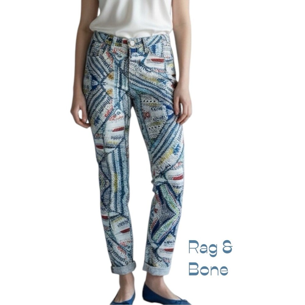 rag & bone Blue Multicolor Geometric Print Slim Ankle Jeans NWOT Size 27